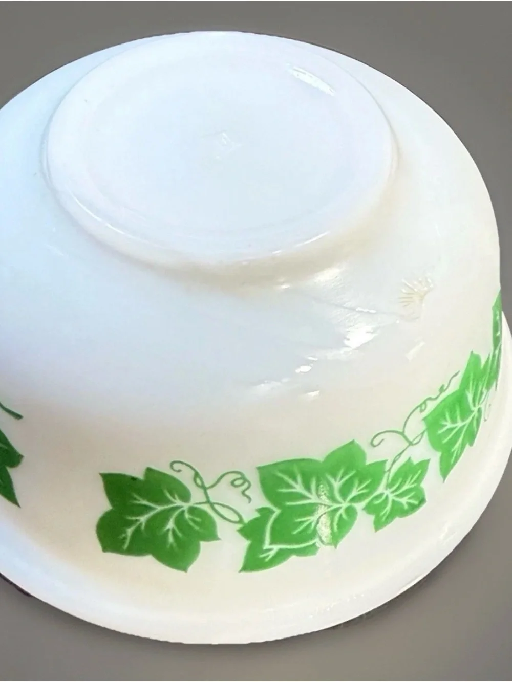 Vintage Hazel Atlas Milk Glass Green Ivy Mixing Bowls 6